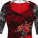 2017 Autumn Winter Women 3/4 Sleeve Square Collar Rose Embroidered Lace Patchwork Bodycon Vintage Pencil Dress Plus Size S-5XL