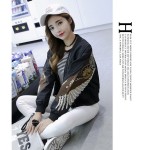 2017 Autumn Women Angel Wing Embroidery Bomber Jacket Rivet Stand Neck Jackets Short Outwear For Women Basic Coats