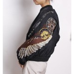 2017 Autumn Women Angel Wing Embroidery Bomber Jacket Rivet Stand Neck Jackets Short Outwear For Women Basic Coats