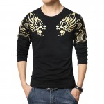 2017 Autumn new high-end men's brand t-shirt fashion Slim Dragon printing atmosphere t shirt Plus size long-sleeved t shirt men