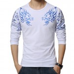 2017 Autumn new high-end men's brand t-shirt fashion Slim Dragon printing atmosphere t shirt Plus size long-sleeved t shirt men