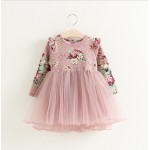 2017 Baby Girls Floral Mesh Ball Long Sleeve Dresses, Princess Kids Spring Dazzel Bow Cute Dress 
