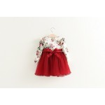 2017 Baby Girls Floral Mesh Ball Long Sleeve Dresses, Princess Kids Spring Dazzel Bow Cute Dress 