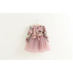 2017 Baby Girls Floral Mesh Ball Long Sleeve Dresses, Princess Kids Spring Dazzel Bow Cute Dress 