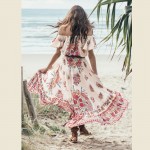 2017 Beach Dress Summer Short Sleeve Off The Shoulder Sexy Dress Vintage Floral Print Bohemia Dress Women Loose Women's Dresses