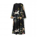 2017 Beach style Black Cardigan Open Stitch V-neck Long-sleeve Flower Printed Long Cardigan Outerwear CD12804C