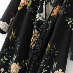 2017 Beach style Black Cardigan Open Stitch V-neck Long-sleeve Flower Printed Long Cardigan Outerwear CD12804C