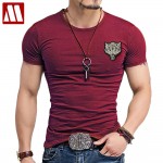 2017 Brand Men's Wolf embroidery Tshirt Cotton Short Sleeve T Shirt Spring Summer Casual Men's O neck Slim T-Shirts Size S-5XL