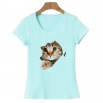 2017 Brand New Fashion Summer Harajuku Animal Cat Print Shirt O-Neck Short Sleeve T Shirt Women Tops White Pink Yellow T-shirt