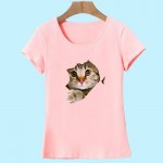 2017 Brand New Fashion Summer Harajuku Animal Cat Print Shirt O-Neck Short Sleeve T Shirt Women Tops White Pink Yellow T-shirt