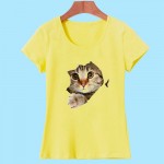 2017 Brand New Fashion Summer Harajuku Animal Cat Print Shirt O-Neck Short Sleeve T Shirt Women Tops White Pink Yellow T-shirt