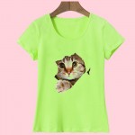 2017 Brand New Fashion Summer Harajuku Animal Cat Print Shirt O-Neck Short Sleeve T Shirt Women Tops White Pink Yellow T-shirt