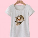 2017 Brand New Fashion Summer Harajuku Animal Cat Print Shirt O-Neck Short Sleeve T Shirt Women Tops White Pink Yellow T-shirt