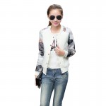 2017 Brand Tops Flower Print Girl Plus Size Casual baseball Jacket Women Sweatshirt Button Thin Bomber Long Sleeves Coat Jackets