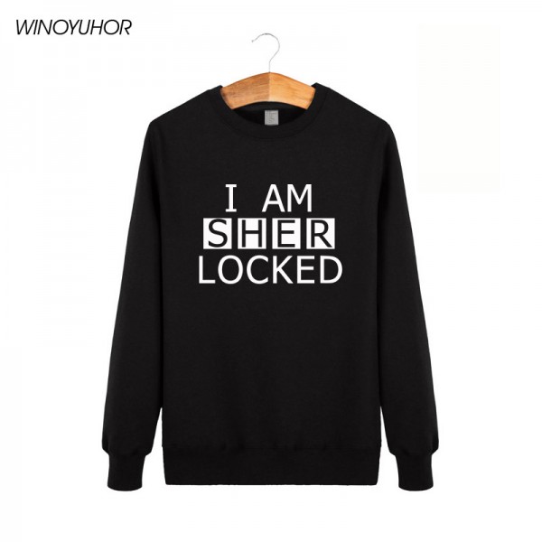 2017 Casual Mens Hoodies Sherlock Holmes Sweatshirts Autumn I Am Sher Locked Letter Print Crew Neck Men' s Clothing Plus Size