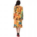 2017 Casual Sexy Women Summer Dress Yellow Printed Ruffles Midi Floral Dress V Neck Long Sleeve Plus Size Dress  4XL 5XL 6XL 7XL