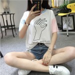 2017 College Harajuku Hit Color Sleeves Summer Funny T shirts Women Fashion OK Gesture Loose Girls Top Female T-shirt Plus Size