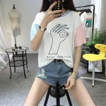 2017 College Harajuku Hit Color Sleeves Summer Funny T shirts Women Fashion OK Gesture Loose Girls Top Female T-shirt Plus Size