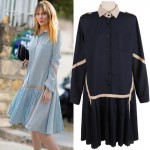 2017 Early Spring New Women's Fashion Dress Korean Loose Side Collar Pleated Dress