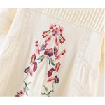 2017 Embroidery Flower Spliced Lace Dress Ethnic New Woman Hollow Out Lace Wrinkle Cotton Short Sleeve Cotton Dresses