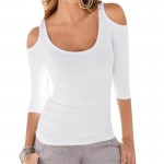 2017 Fashion Women Ladies Sexy Slim Off Shoulder Blouses Tops Casual Long Sleeve  Neck White Tee Shirt  3 Colors chemise femme