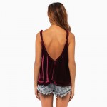 2017 Fashion Women Plus Size Tops Sexy Deep V-Neck Backless Sleeveless Velvet Straps Solid Loose Velvet Camis Tank Tops 716