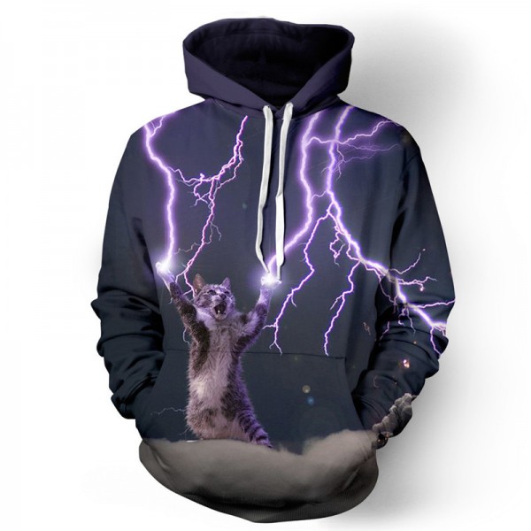 2017 Fashion couples hoodies 3D print lightning cat men sweatshirt hip hop 3D hoodies men women cool tracksuit brand clothing