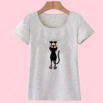 2017 Fashion kawaii T shirt Women Summer Tops Casual Cotton 3D Cat Print and Short Sleeve O-neck Plus Size Vogue tshirt