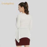 2017 Free Shipping New Fashion Women Korean Slim Cotton Black Coat Ladies Designer Irregular Long sleeve button tops T15150