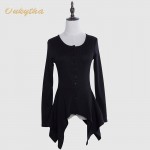 2017 Free Shipping New Fashion Women Korean Slim Cotton Black Coat Ladies Designer Irregular Long sleeve button tops T15150