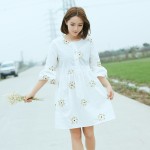 2017 Free Shipping New Summer And Spring Dress  Women  Dimensional Embroidery Small Fresh Cotton  Plus Size Fashion