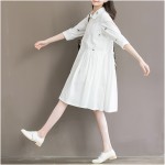 2017 Free Shipping Summer Autumn Women White Flowers Cotton Dress Loose Casual Solid O-neck Knee-length  Dresses Designs