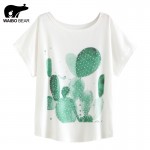 2017 Funny T-Shirt Women Plant Print Cactus Patterns Batwing Sleeve T-shirt Casual Tops O-Neck Basic Tees Shirt WAIBO BEAR