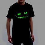 2017 High Quality Black Noctilucent Print Dark Devil  Cheshire Cat Night Light Short Sleeve Men's Novelty Funny Luminous T-shirt