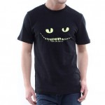 2017 High Quality Black Noctilucent Print Dark Devil  Cheshire Cat Night Light Short Sleeve Men's Novelty Funny Luminous T-shirt