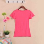 2017 Hot Sale Stretch Summer New Women T Shirts Ms Solid Color Short Sleeve tshirt Women's Fashion Cotton V-neck T-shirt W00622