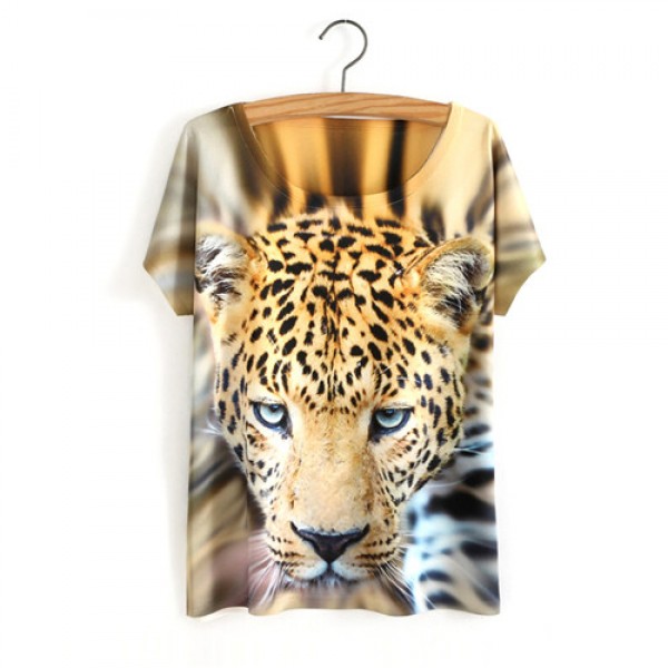 2017 Hot Selling Real 3D Women T Shirts Short Sleeve Novlety Leopard Printed T-Shirts Girls Tops fashion design Tee