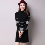 2017 Korean Style Knitted Women Sweater Dress Sweter Mujer Striped Half Turtleneck Long Sleeve Mini Women Sweater