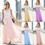 2017 Lace Mesh Yarn Dress 2017 New Long Lace Chiffon Evening Formal Party Ball Gown Prom Brides Maxi Dress Floor-Length O-Neck