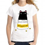 2017 Ladies Fashion doodle coffee and cat Design T shirt Novelty Tops Lady Custom Printed Short Sleeve Tees