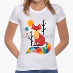 2017 Latest Fashion Women Colorful Fox Printed T shirt Charming Tops Fashion Novelty Lady Casual Short Sleeve Tees