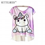 2017 MITTELMEER New kawaii t Shirt Women harajuk Crew Neck Top Short Sleeve unicorn irregular T-Shirt Summer Tee For Ladies