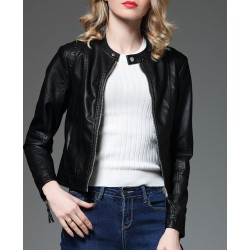 2017 NEW Spring Faux Soft Leather Jacket Long Sleeve Zipper Coat Woman Short PU Leather Outerwear Motorcycle Jacket Black