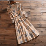 2017 New Arrival Spring Autumn Women Casual Dress Loose Waist Round Neck Printed Corduroy Vestidos Long Sleeve Vintage Dresses