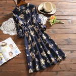 2017 New Arrival Spring Autumn Women Casual Dress Loose Waist Round Neck Printed Corduroy Vestidos Long Sleeve Vintage Dresses