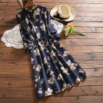 2017 New Arrival Spring Autumn Women Casual Dress Loose Waist Round Neck Printed Corduroy Vestidos Long Sleeve Vintage Dresses