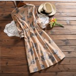 2017 New Arrival Spring Autumn Women Casual Dress Loose Waist Round Neck Printed Corduroy Vestidos Long Sleeve Vintage Dresses