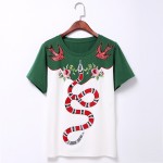 2017 New Arrival Summer O Neck Short Sleeve Flower Snake Embroidery T Shirt Luxury Rivet T-shirt Quality Guarantee MS797