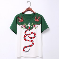 2017 New Arrival Summer O Neck Short Sleeve Flower Snake Embroidery T Shirt Luxury Rivet T-shirt Quality Guarantee MS797