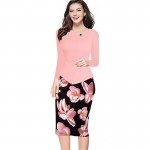 2017 New Autumn Winter Women Floral Print Patchwork Working Sheath Long Sleeve Bodycon Office Plus Size 4XL 5XL Pencil Dress